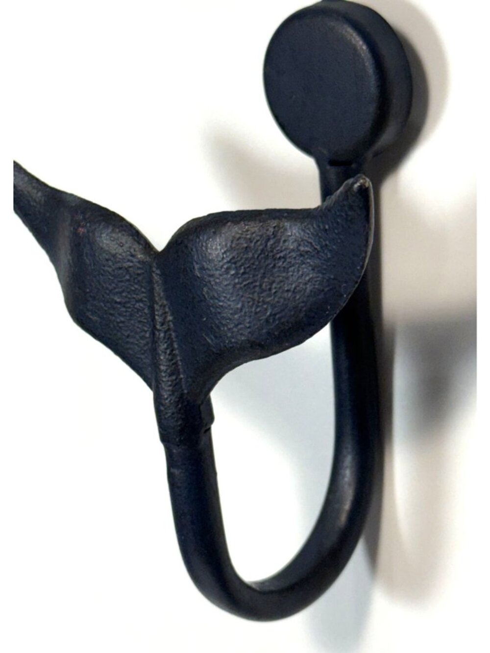 Nautical Black Whale Tail Wall Hook Metal Rustic Coastal Beach
